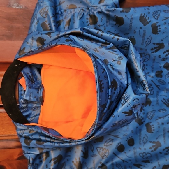Blue Kids Rain Jacket with Orange Lining, Dinosaur Pattern, 4T - Picture 8 of 8